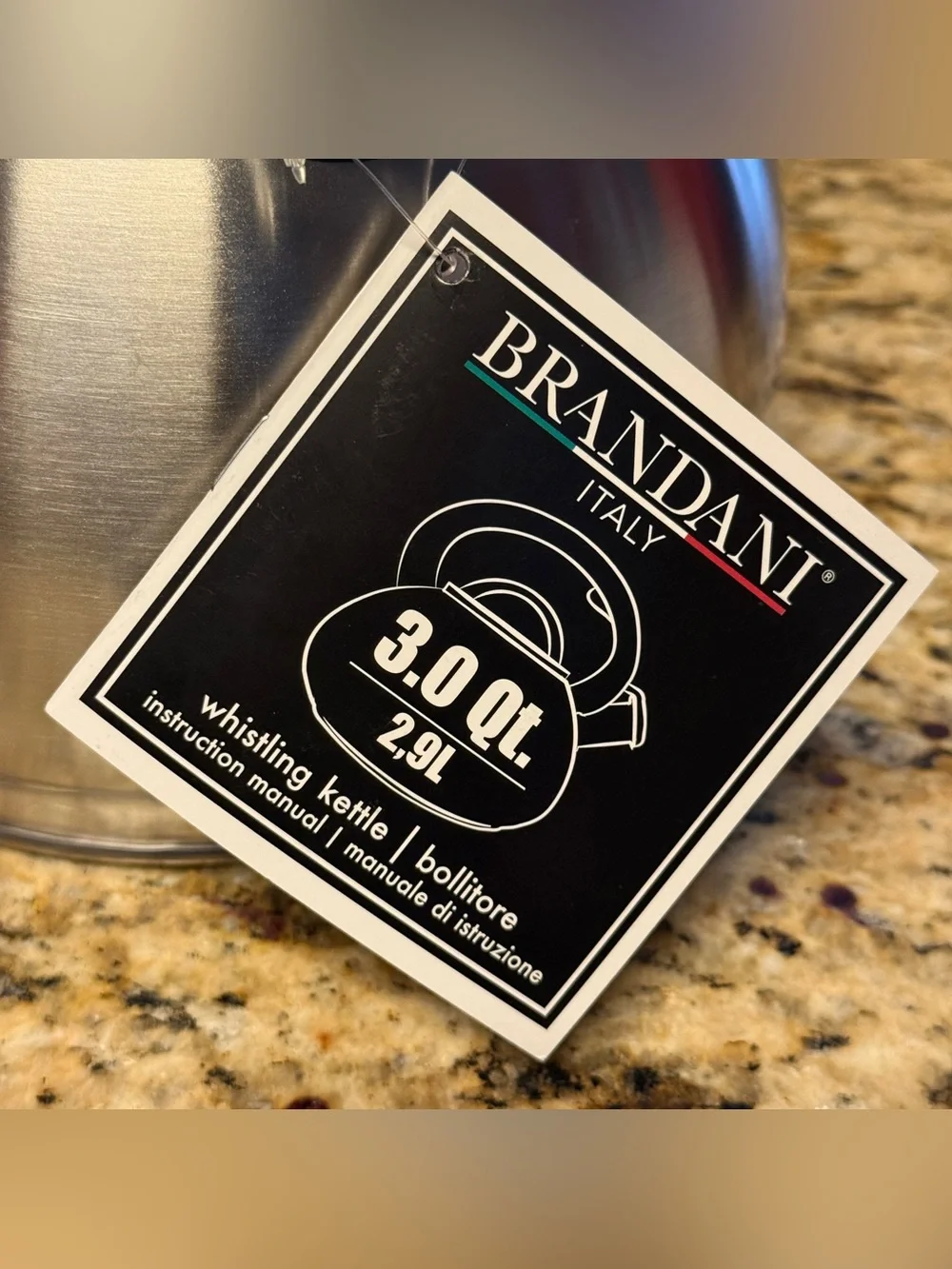 Brandani Italy 3 Qt Stainless Steel Whistling Tea Kettle Induction Stove Top NEW